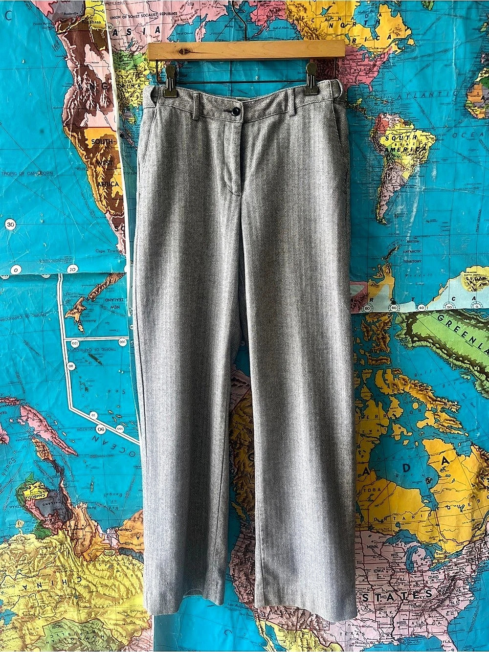 Vintage L.L.Bean Classic Fit Straight Herringbone Trousers in Gray Size 6